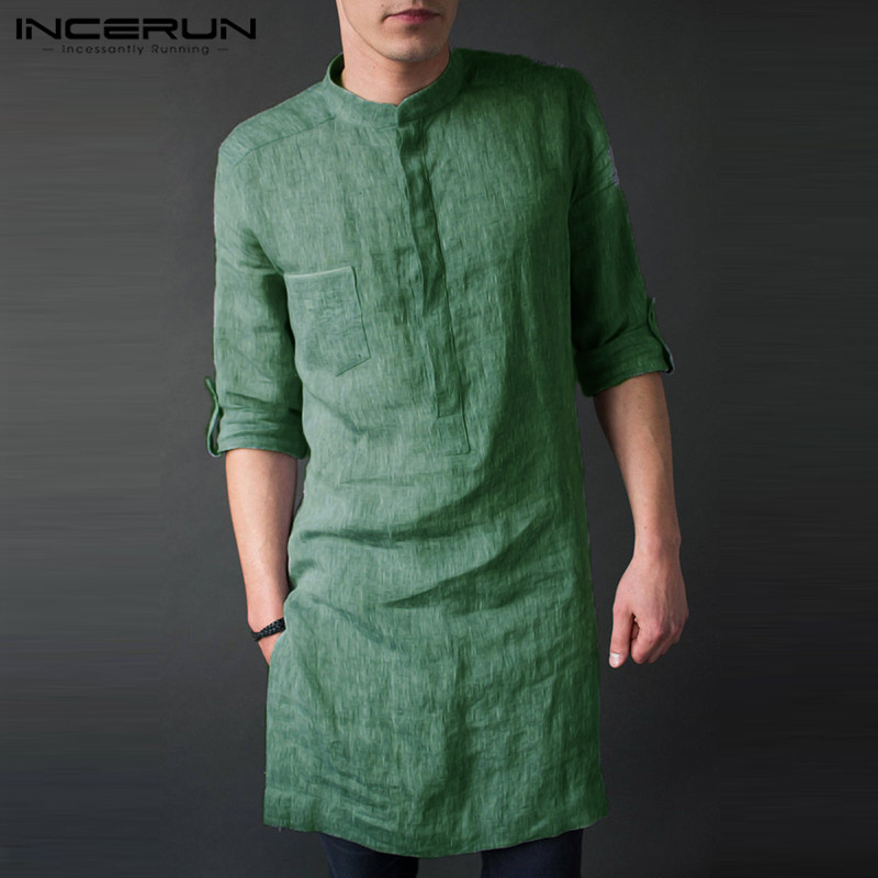 Kurta Men Cotton - INCERUN Men's Long Sleeve Midi Men