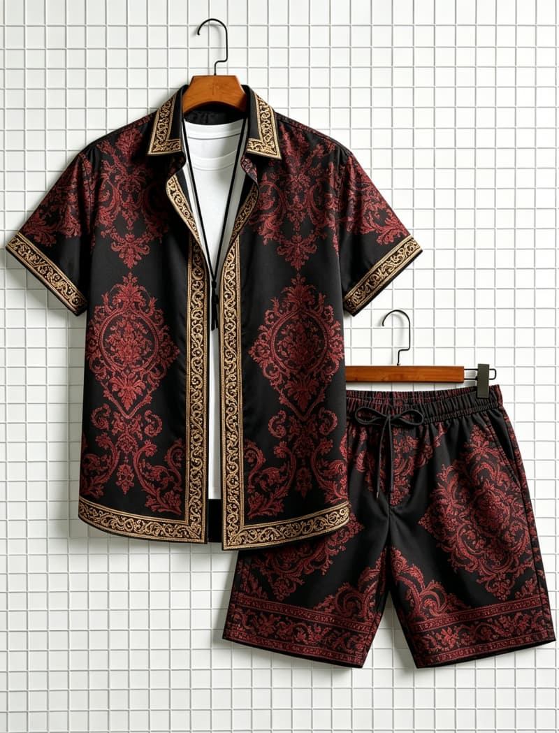 Ethnic Style - Men's ethnic border printed short sleeved