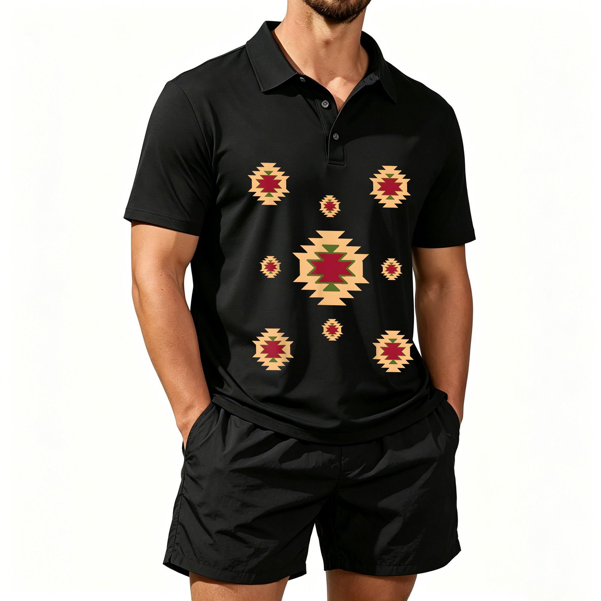 Men's Short-Sleeved Polo Shirt - огляд і ціна Ethnic Style