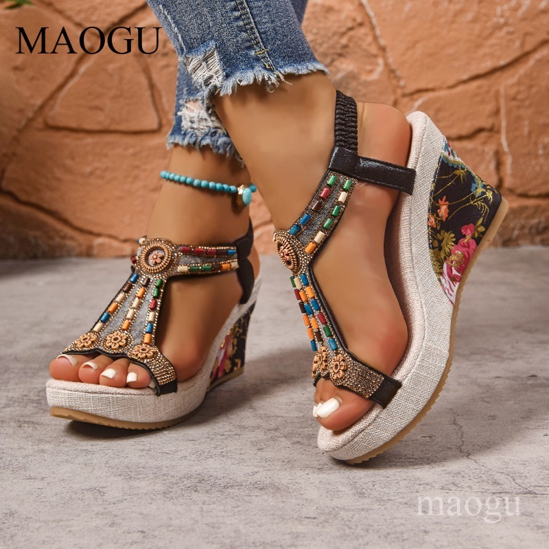 Boho Beaded Floral Wedge Sanda - огляд і ціна Ethnic And Fashion